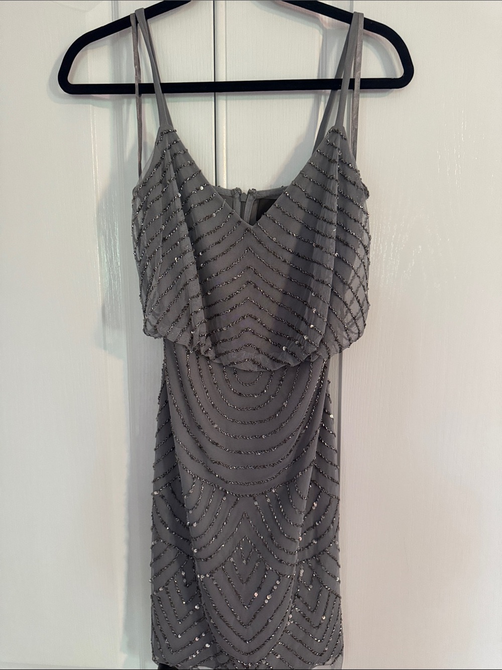 Adrianna Papell Silver-Beaded Mini Dress